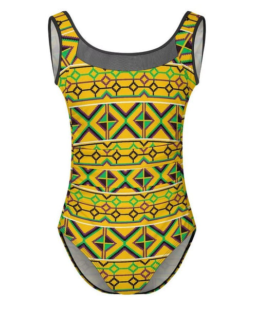 Maillot de Bain Ethnique 1 pièce Jaune et vert
