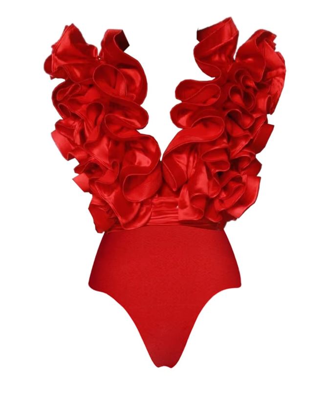 Maillot de Bain 1 pièce rouge fleuri