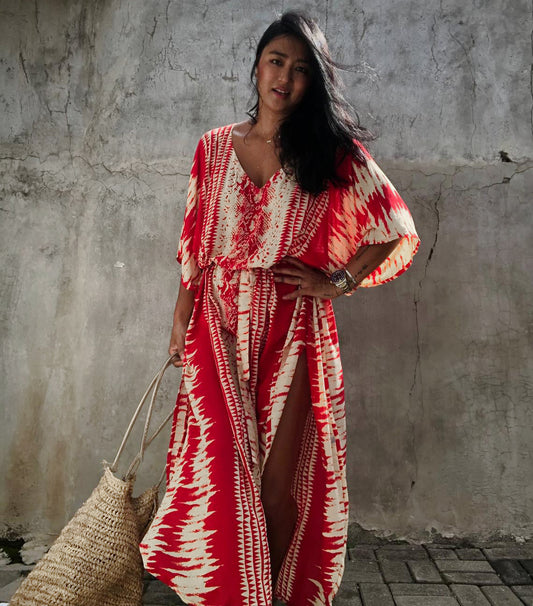Mirage Rouge Foncé: Robe Tunique - Boubou