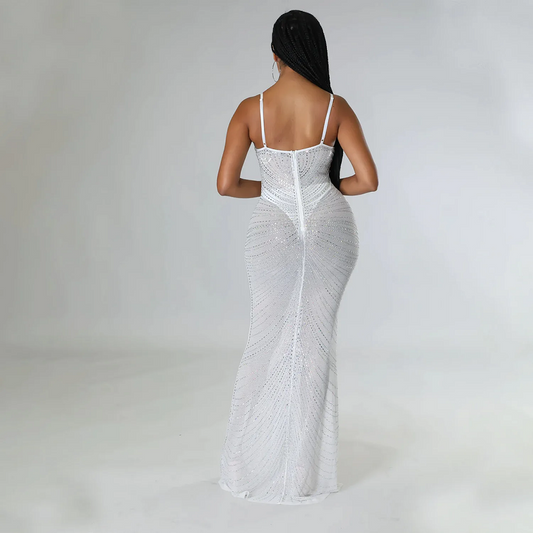 White Diva: Robe de Soirée Strass et Transparence
