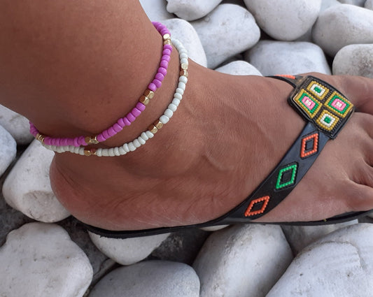 Chaîne de Cheville Scintillantes Perles Mauve