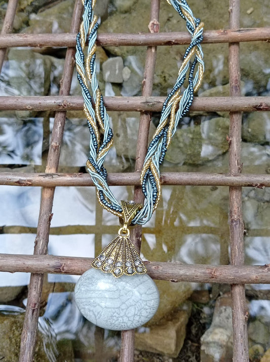 Inspiration Ethnique Collier Opale Verte et Grise