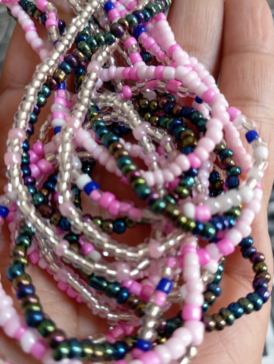 Baya - Perles de Taille Africaines (Rose Foncé - Bleu et Gris)