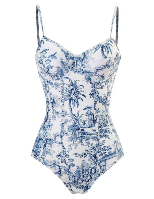 Maillot de Bain 1 pièce Bleu et blanc