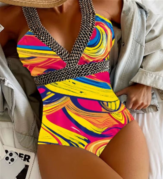 Maillot de Bain Géométrique 1 pièce Jaune