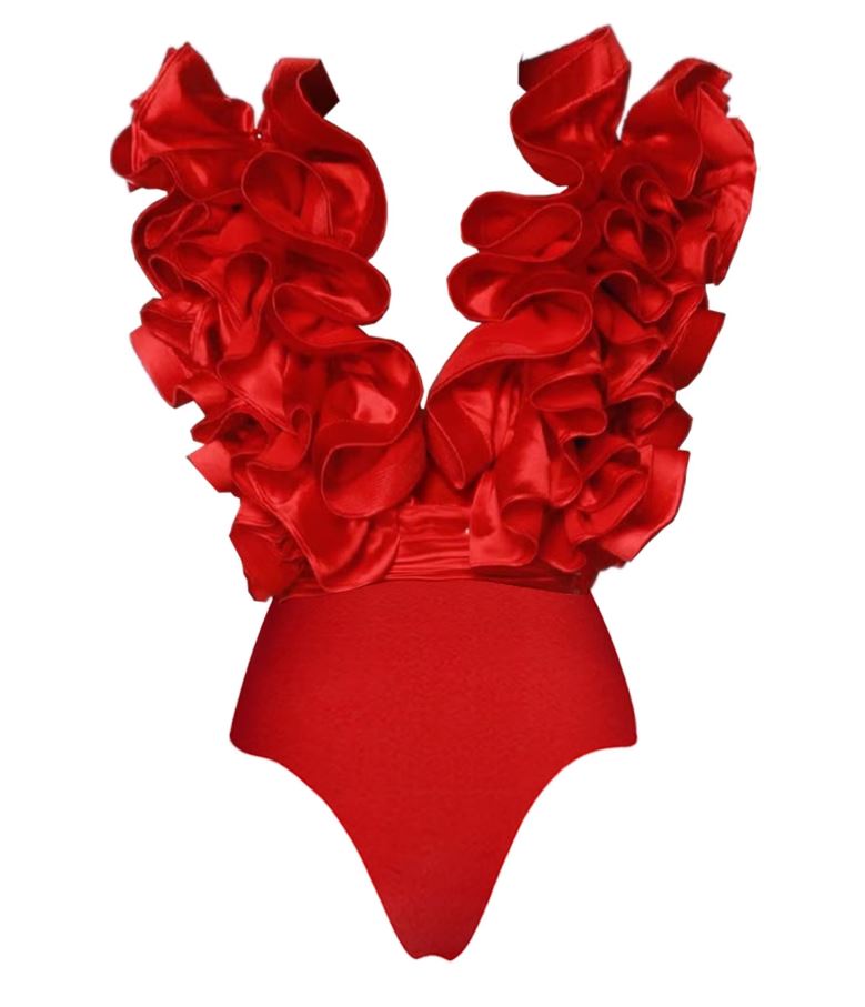 Maillot de Bain 1 pièce rouge fleuri