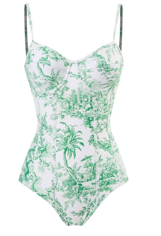 Maillot de Bain 1 pièce Vert et blanc