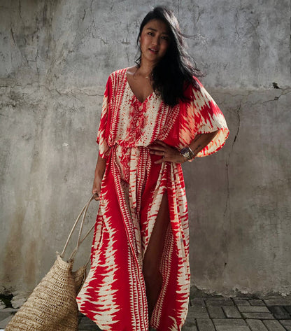 Mirage Rouge Foncé: Robe Tunique - Boubou