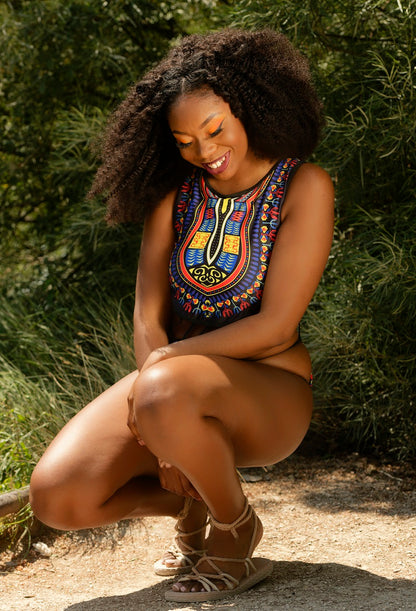 Orange & Blue Tribal: Maillot de Bain 1 Pièce