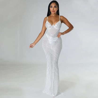White Diva: Robe de Soirée Strass et Transparence