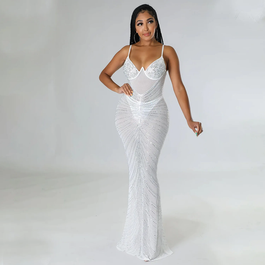 White Diva: Robe de Soirée Strass et Transparence