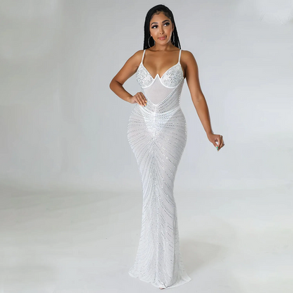 White Diva: Robe de Soirée Strass et Transparence