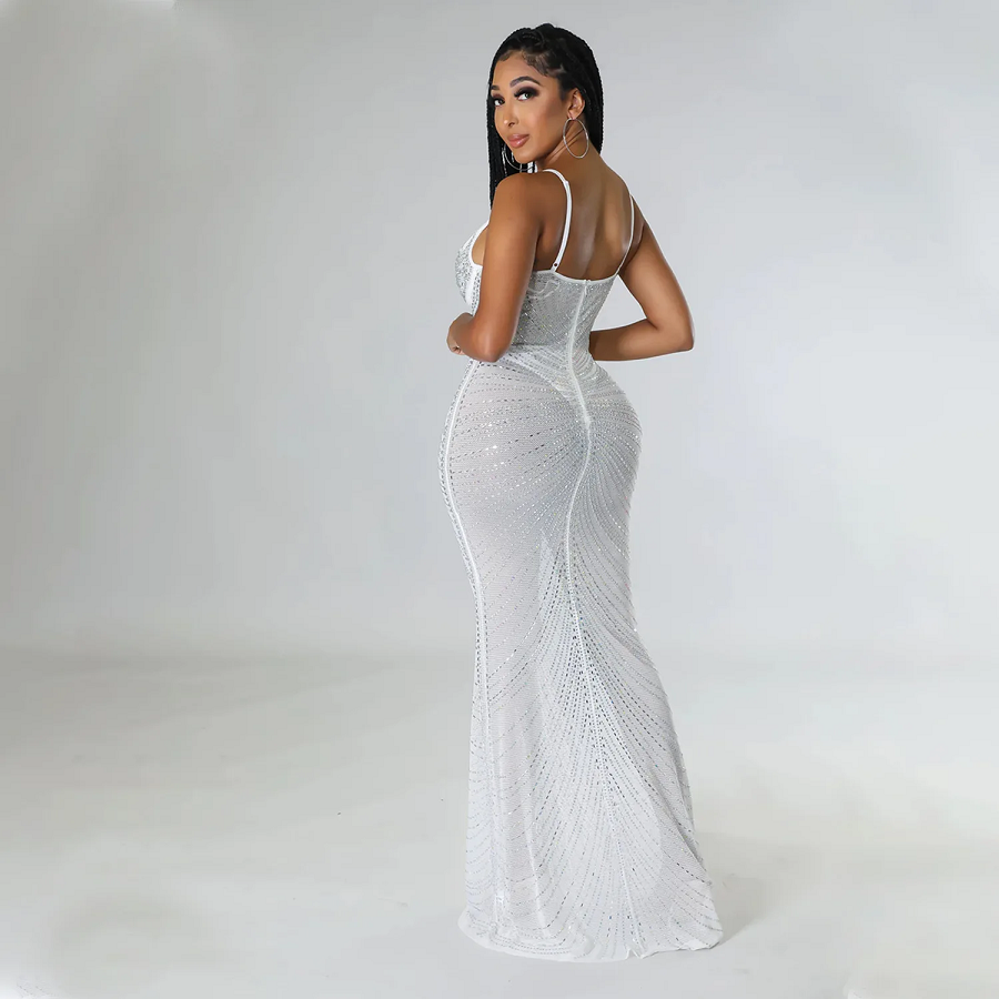 White Diva: Robe de Soirée Strass et Transparence