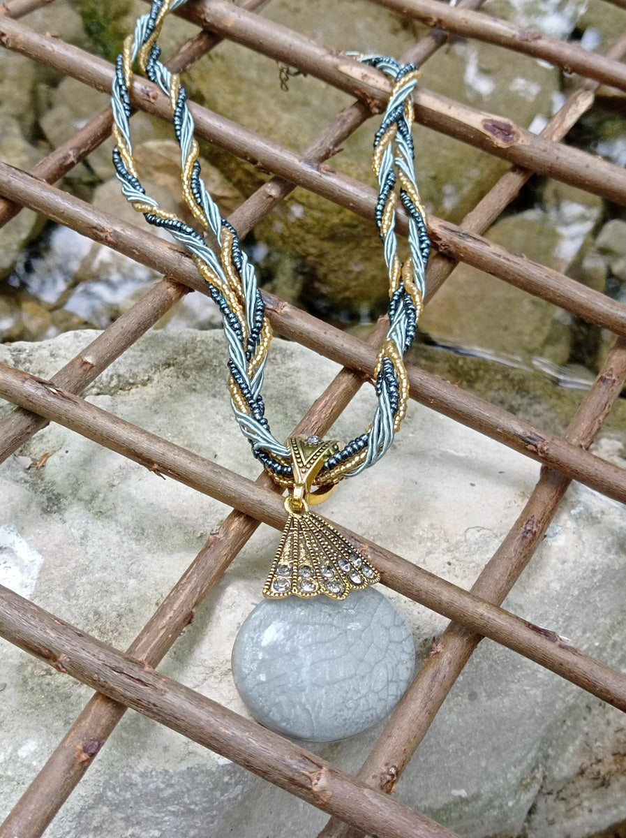 Inspiration Ethnique Collier Opale Verte et Grise