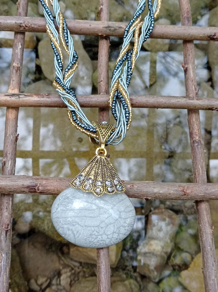 Inspiration Ethnique Collier Opale Verte et Grise