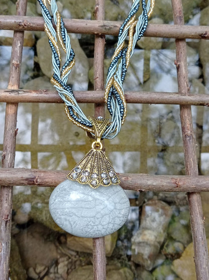 Inspiration Ethnique Collier Opale Verte et Grise