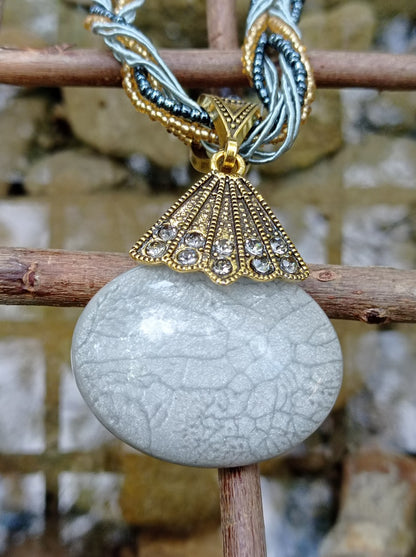 Inspiration Ethnique Collier Opale Verte et Grise