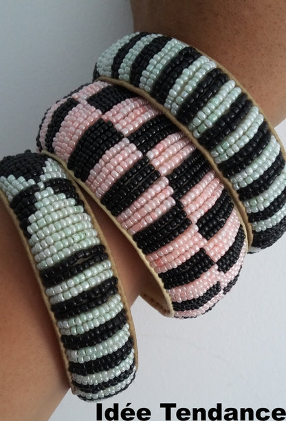 Bracelet d'inspiration ethnique: Cuir perles épais